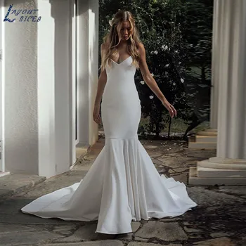 Красивое Простое Свадебное платье Из Мягкого Атласа С V-образным вырезом 