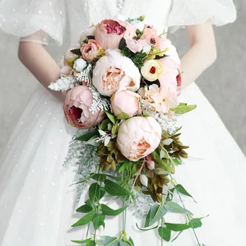 Розовые Искусственные Цветы с Травой, Свадебные Букеты для Новобрачных, Аксессуары для брака Ramos Buque De Noiva