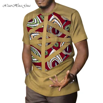 Модная Мужская Африканская Одежда, Дашики, Лоскутная рубашка с принтом, Топы, Bazin Riche, Повседневная Хлопковая Мужская Традиционная африканская одежда, WYN958