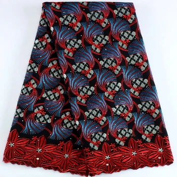 Нигерийская Хлопчатобумажная Кружевная ткань с вышивкой 2023, Высококачественная Африканская Кружевная ткань с камнями из вуали 5 ярдов Для женщин, Вечернее платье для выпускного вечера