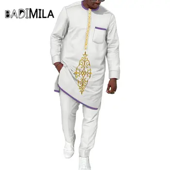 Африканский Мужской халат, Вышитая футболка с длинным рукавом и Брюки, Традиционная свадебная одежда из двух предметов Wyn1829