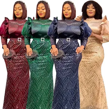 Африканские вечерние платья больших размеров на 2023 год, Новая женская Африканская одежда в стиле Дашики, Африканское Женское Вечернее Длинное платье Макси с блестками