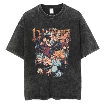 Мужская уличная одежда в стиле хип-хоп, модная футболка, выстиранная винтажная футболка с рисунком аниме 