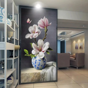 Фотообои В Китайском Стиле 3D стерео Настенная живопись в виде Бабочки Магнолии, фон для входа в гостиную, обои для домашнего декора