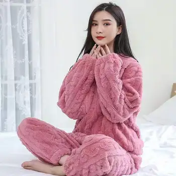 Корейская пижама из кораллового бархата, новинка осени и зимы, утепленная зимняя теплая домашняя одежда в корейском стиле, костюм из двух предметов
