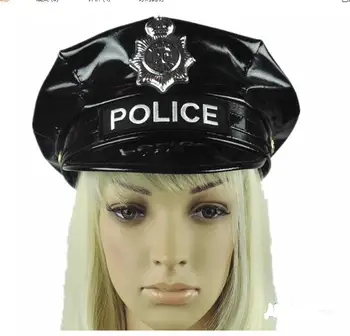 Черная шляпа в стиле милитари из искусственной кожи Для выступлений на сцене Восьмиугольная кепка Полицейская шляпа для девочек