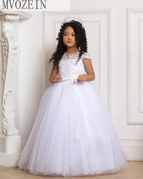 Mvozein, белое платье с цветочным узором для девочек, тюлевое пышное платье для свадебной вечеринки, платье для девочек, платье принцессы, Детское платье, детское платье