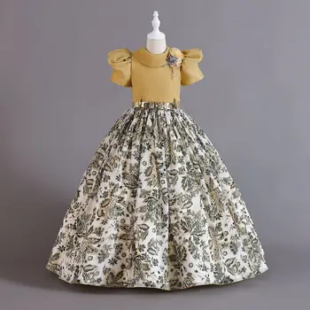 Детское платье с блестками, детское платье Принцессы с бантом, платье с цветочным узором для девочек, высококачественное платье для выступлений на фортепиано для девочек с цветочным узором