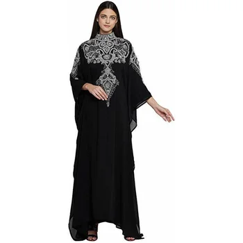 Черный Кафтан Абайя Хиджаб С Длинными Рукавами, Ручная Вышивка Зари, Исламское Длинное Платье, Модный Тренд В Европе и Америке
