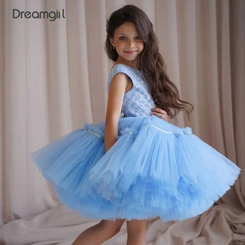 Платья Dreamgirl в цветочек для девочек, свадебные платья Трапециевидной формы, Вечернее платье Принцессы с блестками для девочек, без рукавов, Пышные вечерние платья из тюля