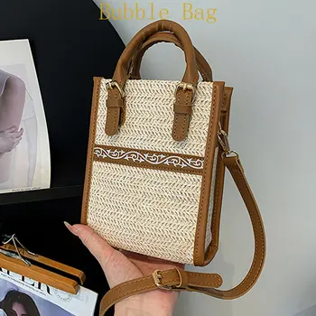 Летняя Новая соломенная сумка на плечо 2023, квадратные модные сумки, дизайнерские сумки через плечо для женщин, маленькая сумка с ручкой сверху