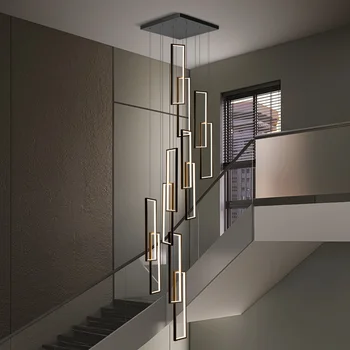 Креативная квадратная люстра, современные минималистичные затемняющие лампы для гостиной, прикроватная тумбочка, вилла, двухуровневое здание, лестница, подвесной светильник