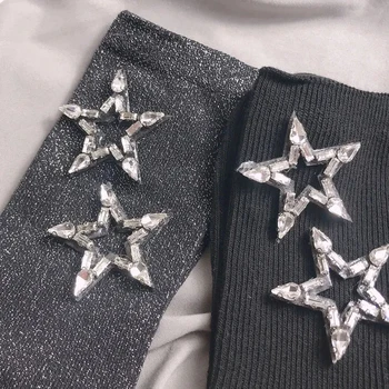 Носки с циркониевым блеском для женщин, Свободные носки с филигранной звездой, Модные шелковые чулки со стразами, хлопковые носки в стиле Харадзюку