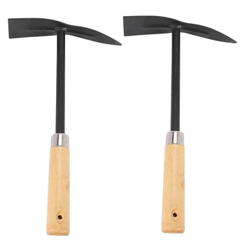 2X Мотыга для садовых инструментов с деревянной ручкой, черная