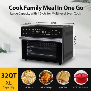 Очень Большая воздушная Фритюрница Toaster Ovens Pro, с жаровней-гриль и дегидратором, Интеллектуальная цифровая тостер-печь Air Fryer Combo, Digital Cou