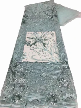 Изысканная ткань для вышивания пайетками из бисера, европейская и американская винтажная ткань для вечерних платьев с кружевной вышивкой/ 5 ярдов