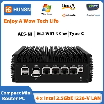 HUNSN ARJ03k, Устройство для межсетевого экрана Micro, Компьютер-маршрутизатор, Intel Celeron N5105, локальная сеть 4 x 2.5GbE I226-V, Pfsense, Type-C, TF, M.2 WiFi, 6 слотов