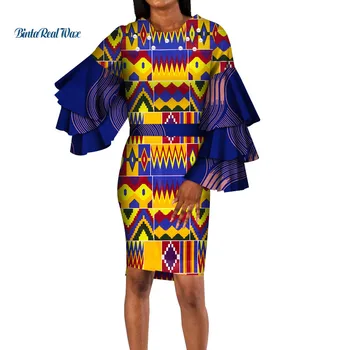 Африканские платья для женщин с принтом, оборками, раскатами на рукавах, Длинные платья, Vestidos Bazin Riche, африканские платья в Анкаре, одежда WY4491