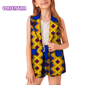 Модная Детская одежда в африканском стиле для девочек, Комплект из 2 предметов, Пальто без рукавов, Жилет + Шорты, Детский костюм, Наряды, Летние африканские наряды WYT597