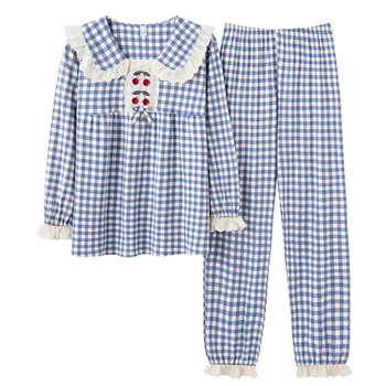 Fdfklak, Свободная Женская Пижама, Милая Рубашка с отворотом + Брюки, Комплект из двух предметов, Модная Клетчатая Весенняя Женская Домашняя Одежда 2022, Новая Пижама