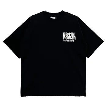 Рваная футболка оверсайз с принтом 2023ss High Street VTM Brain Power, повседневный хлопковый топ, мужские и женские футболки, уличная одежда, футболки