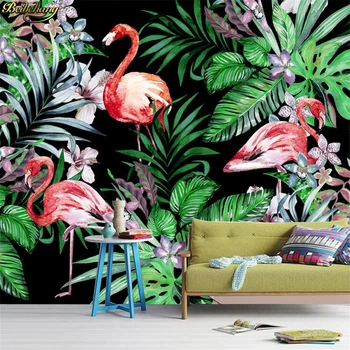 beibehang Индивидуальные 3D обои фреска в стиле Юго-Восточной Азии большая настенная ткань ручной росписи ресторан фламинго растительный фон