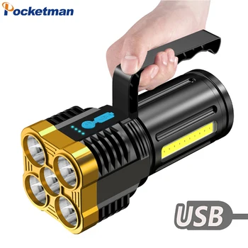 Ультра яркий светодиодный фонарик, перезаряжаемый через USB, 4 режима освещения, Фонарики, водонепроницаемый фонарь для кемпинга, прогулок