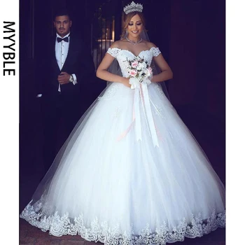 MYYBLE/ Белое кружевное бальное платье, Свадебное платье с открытыми плечами, Свадебные платья для невесты, Большие размеры, Свадебные платья Vestido de noiva