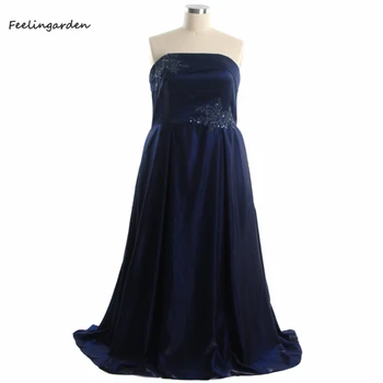 Вечерние платья Feelingarden Темно-синего цвета, блестящие аппликации без бретелек, бисероплетение, складки, длина до пола, Большие размеры, женское вечернее платье R1409