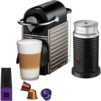Одноразовая эспрессо-машина Breville Nespresso Pixie из титана и вспениватель молока Aeroccino черного цвета