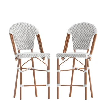 Набор из 2 штабелируемых стульев для французского бистро в помещении/на открытом воздухе высотой 26 дюймов, товарного сорта, белого/ серого цвета с отделкой из бамбука