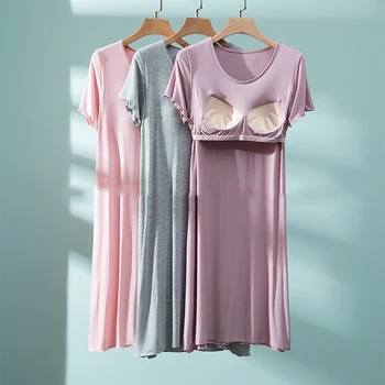 Новая Весенне-летняя Женская Ночная рубашка, Пижамы, Модальная ночная рубашка с коротким рукавом, Пижамы, Свободное Повседневное Домашнее Платье, Халат, Нижнее Белье