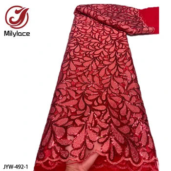 Новейшая кружевная ткань из французского тюля с блестками, высококачественная кружевная ткань с африканской вышивкой для вечеринки JYW-492