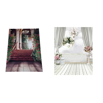 2шт 5X7ft Красивый Цветочный дворец/Белый занавес, Свадебный Виниловый фон для фотографий, Водонепроницаемый Фон для фотосъемки с принтом