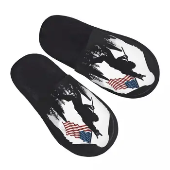 Зимние женские Мужские нескользящие тапочки на плоской подошве с Американским флагом, мягкая теплая обувь для помещений