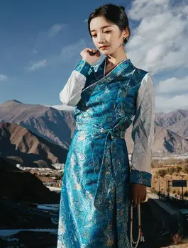 Китайская Тибетская Традиционная женская Этническая одежда Весеннее Длинное Платье Красный халат Bora Wedding New