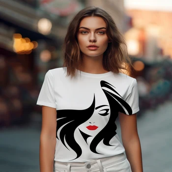 Женская футболка Simple line Beauty с 3D принтом, Повседневная женская футболка, модная трендовая женская футболка, летняя новая женская футболка