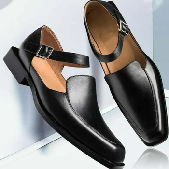 Новые черные мужские летние сандалии из искусственной кожи с пряжкой и ремешком, мужские модельные туфли с бесплатной доставкой, Деловая официальная обувь для мужчин