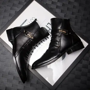 2023 Мужские кожаные ботинки; Модная высококачественная обувь из искусственной кожи в британском стиле; осенне-зимние мужские ботинки
