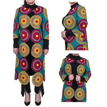2022 Африканские пальто для женщин, Верхняя одежда в стиле Дашики с принтом на поясе, Повседневная одежда из воскового хлопка с Длинным рукавом и открытой передней частью, Одежда в Анкаре FY100