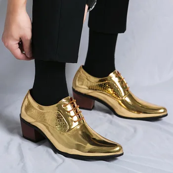 Мужская официальная обувь, деловые модельные туфли на высоком каблуке, мужские Оксфорды, Официальная обувь с острым носком для мужчин, Роскошная кожаная обувь для свадебной вечеринки