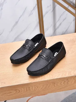 Новый стиль, мужская модная обувь на плоской подошве в итальянском стиле, лоферы для отдыха, повседневная модельная обувь из натуральной кожи