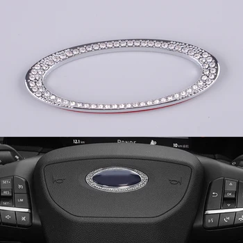 Серебристый логотип рулевого колеса с украшением в виде кристаллов бриллиантов, эмблема, наклейка, наклейка подходит для Ford