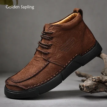 Мужские ботинки Golden Sapling, обувь из натуральной кожи в стиле ретро, уличная походная обувь, повседневные зимние ботинки на плоской платформе, мужская рабочая обувь