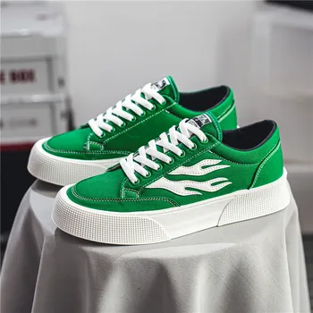 Модная Зеленая Мужская парусиновая обувь, Классические дышащие парусиновые кроссовки, мужская повседневная обувь, Уличная вулканизированная обувь в стиле хип-хоп на платформе для мужчин