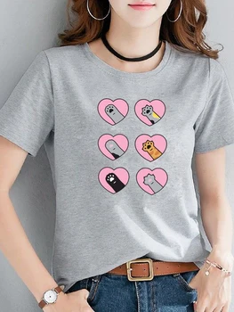 Paw Lovely Sweet Тренд 90-х, милая одежда с коротким рукавом и принтом, Летняя футболка, модная женская повседневная футболка, Женская одежда, графические футболки