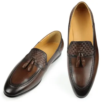 Мужская обувь из натуральной кожи, деловые официальные Лоферы без застежки с острым носком, Повседневная дышащая мужская кожаная обувь в британском стиле