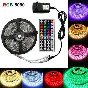 Светодиодные 5050 RGB разноцветные лампочки с мягкими полосками с 44-клавишным пультом дистанционного управления 12 В с высоким ярким низковольтным освещением