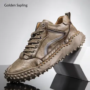 Мужские уличные ботинки Golden Sapling, кожаная обувь в стиле ретро, классические мужские ботинки на платформе, модная горная обувь, удобная обувь
