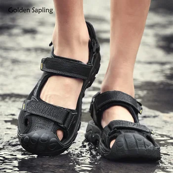 Мужские Сандалии Golden Sapling в стиле Ретро, Уличная Обувь Для Отдыха, Дышащие Летние Пляжные Сандалии Из натуральной Кожи, Водная Походная Обувь Для Мужчин